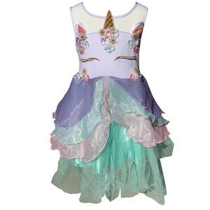 Little Girls Toddler Kids Unicorn Pearl Ruffle Tulle Birthday Party Girl Dress